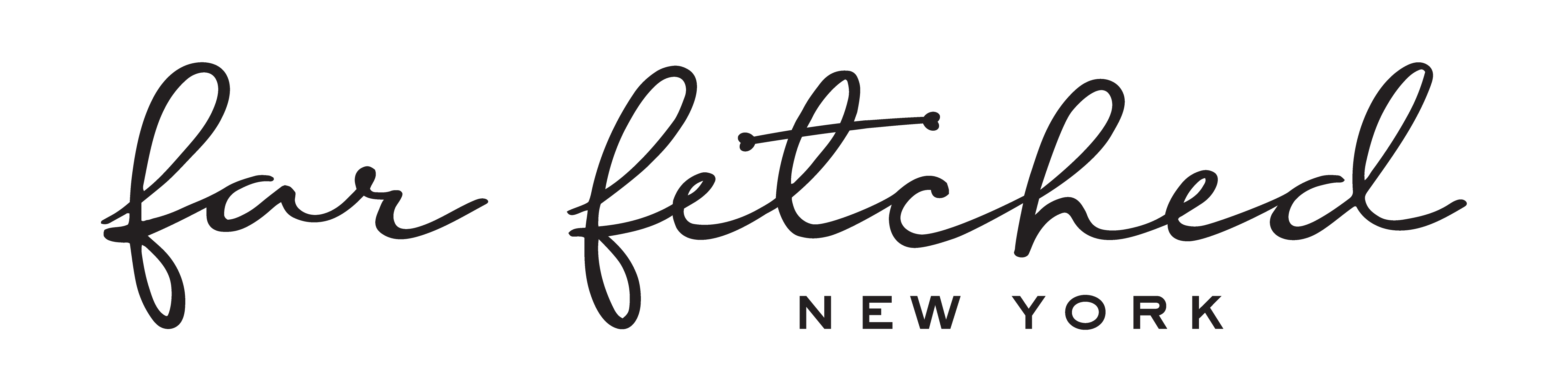 Elegant cursive logo reading 'far fetched new york' on a dark background, exemplifying sophisticated branding.